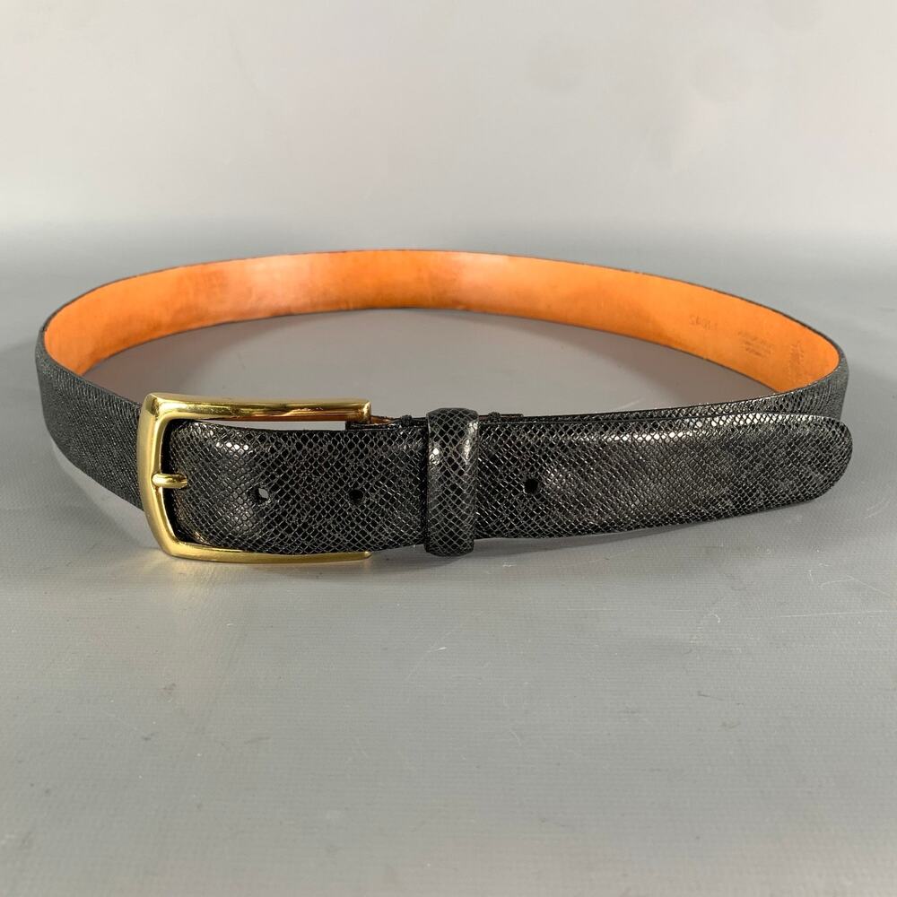MARTIN DINGMAN Size 36 Black Crackled Leather Belt